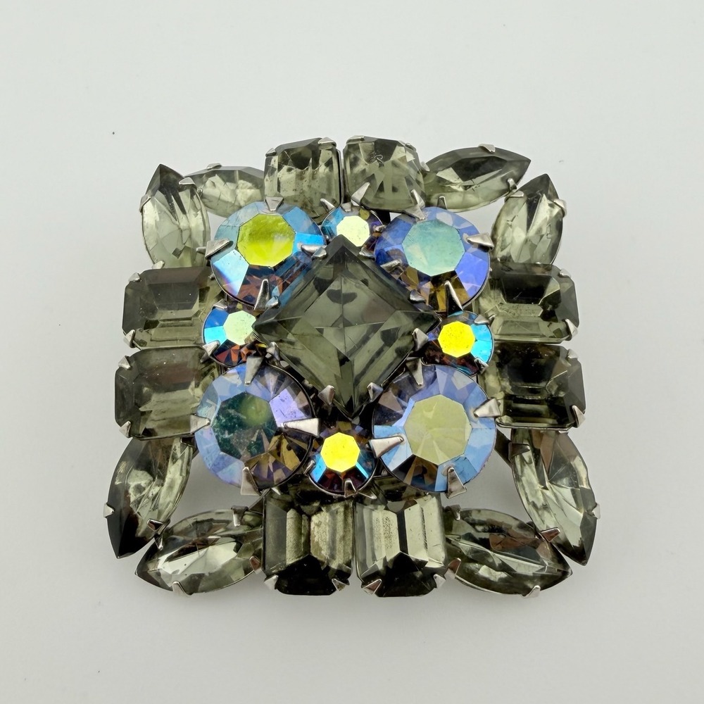 Judy Lee Womens Vintage Brooch Aurora Borealis Rhinestone Silver Pin
